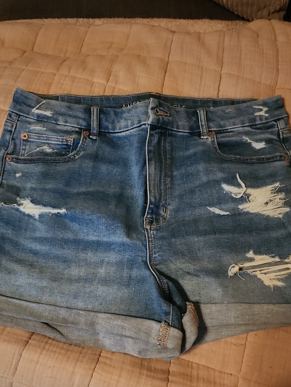 American Eagle Curvy Hi-Rise Shortie Distressed Denim Shorts Size 16